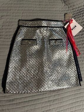 NWT MSGM Milano Silver/Metallic Skirt with Black Sides